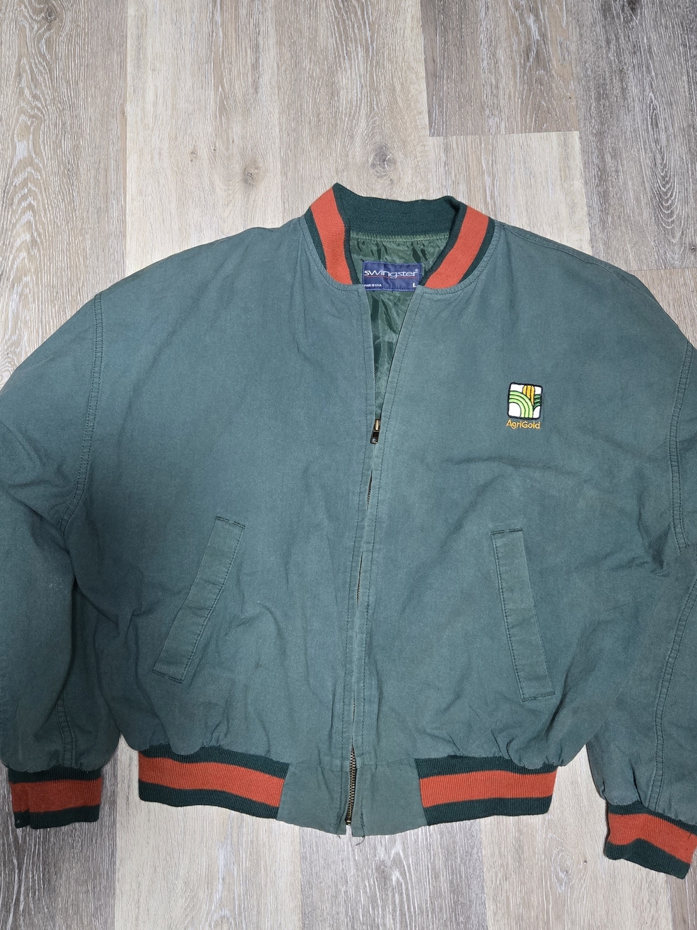 Vintage 1990s Swingster AgriGold Bomber Jacket with Red Trim Gorpcore Size LARGE